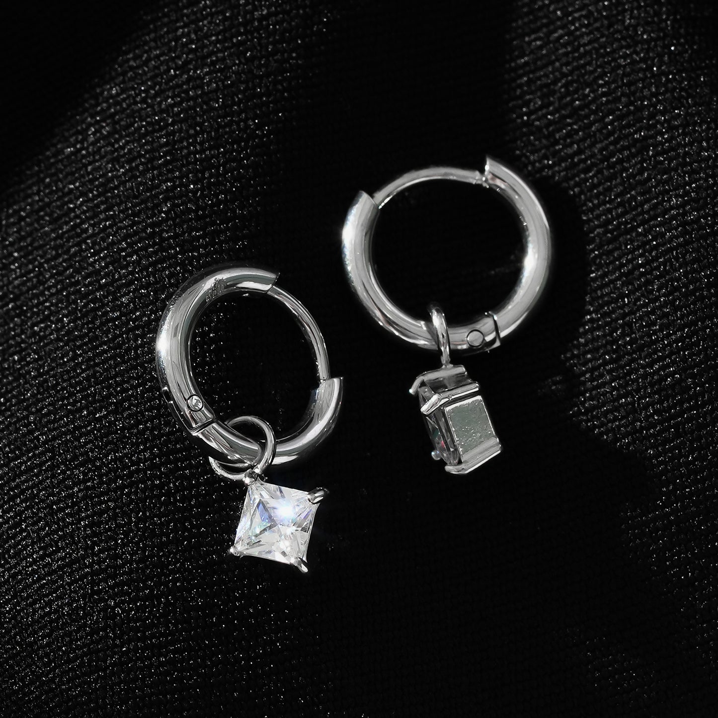 MORANDI White Gold (Silver Toned): Vintage Inspired Hoops with Removable Moissanite Charms