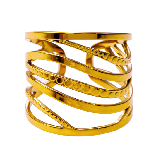 Style ODESA 1751: Multi Stacked Twisted Layers Textured Ring.