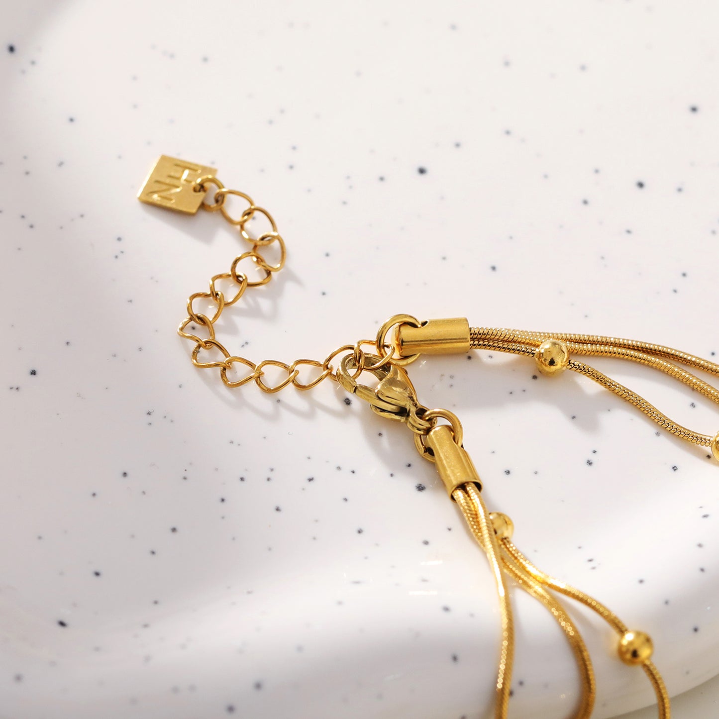 hackney-nine | Style KAKIA 99986: Triple Snake-Skin Chain Layered Necklace with Ball-Bead Accents.