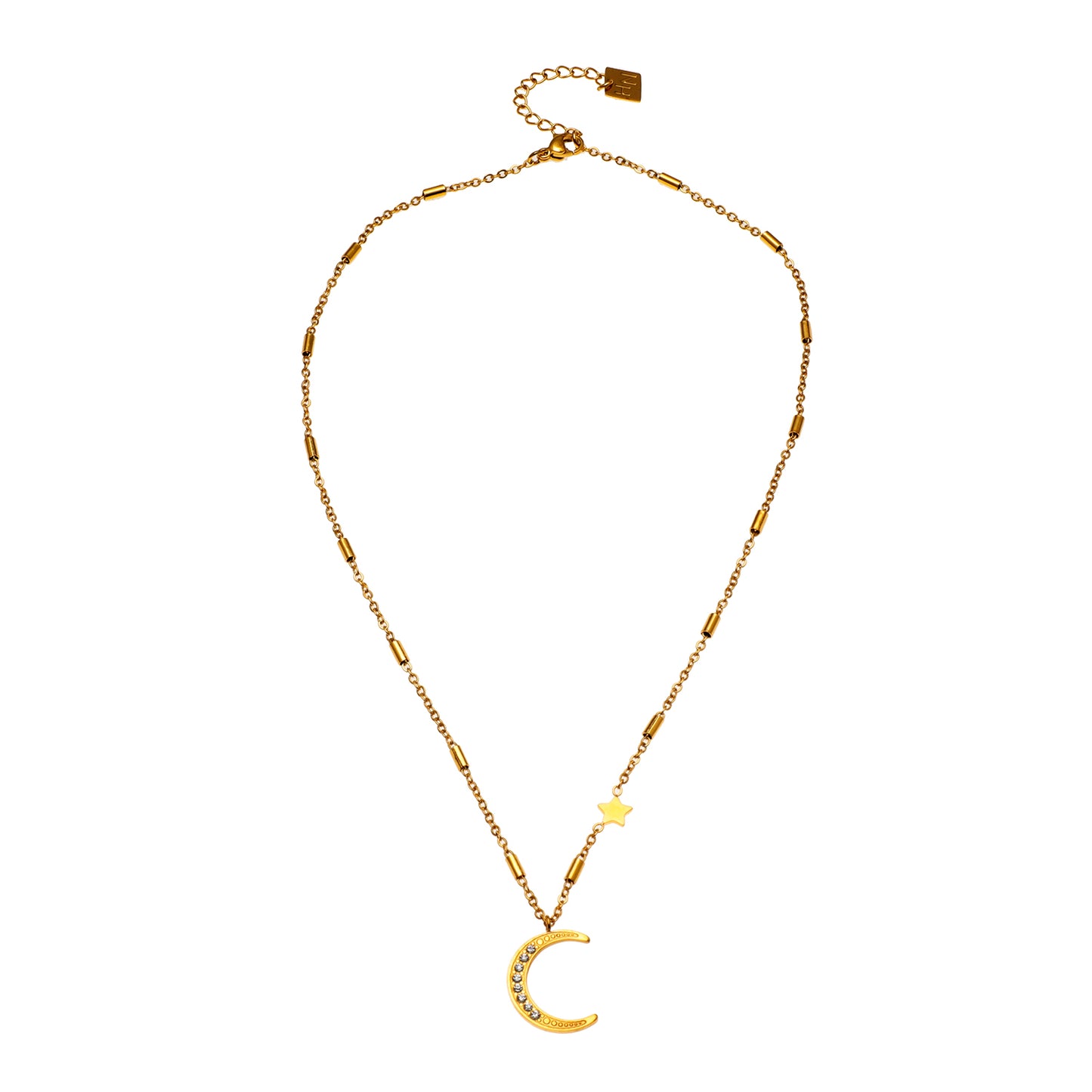 ALMERIA: Celestial Magic - Zirconia Embeded Crescent Moon and Star Necklace