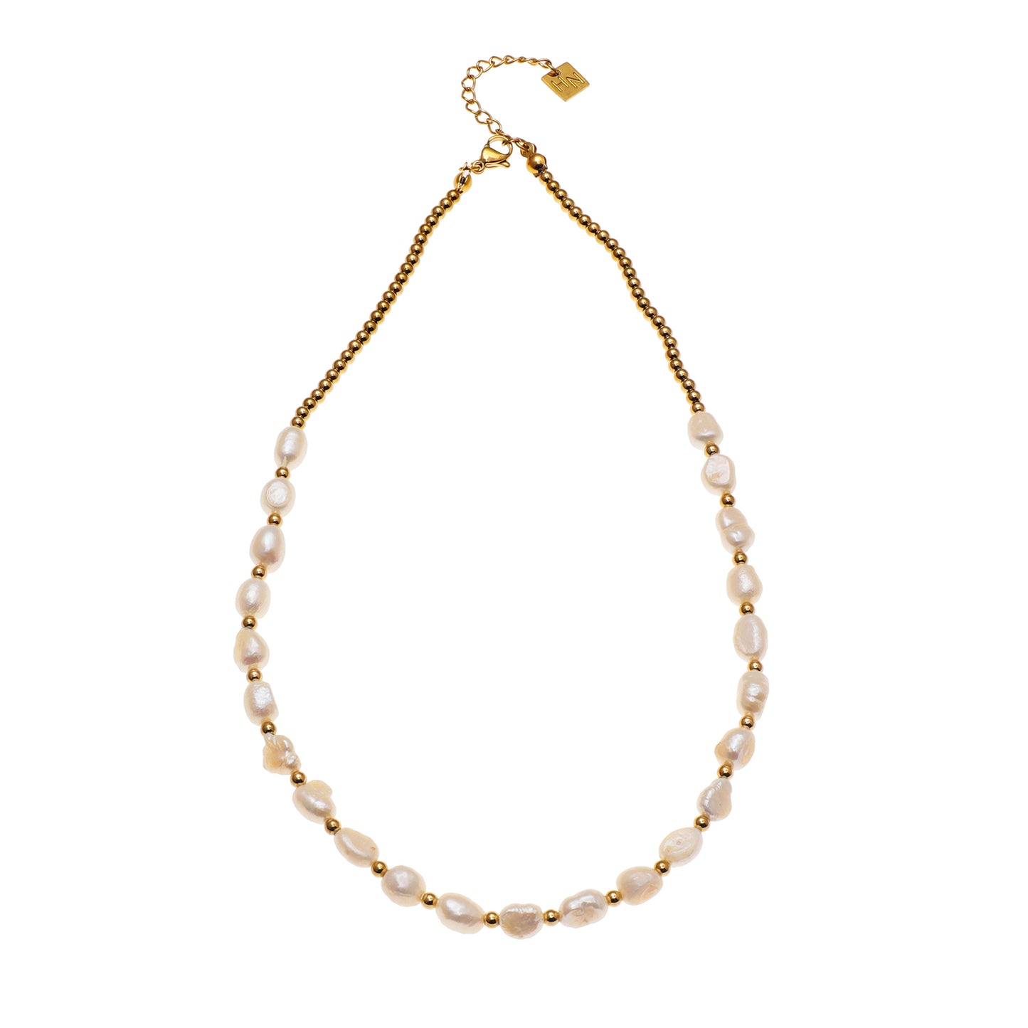 hackney-nine | Fresh Water Pearls & Gold Beaded Chain Necklace.