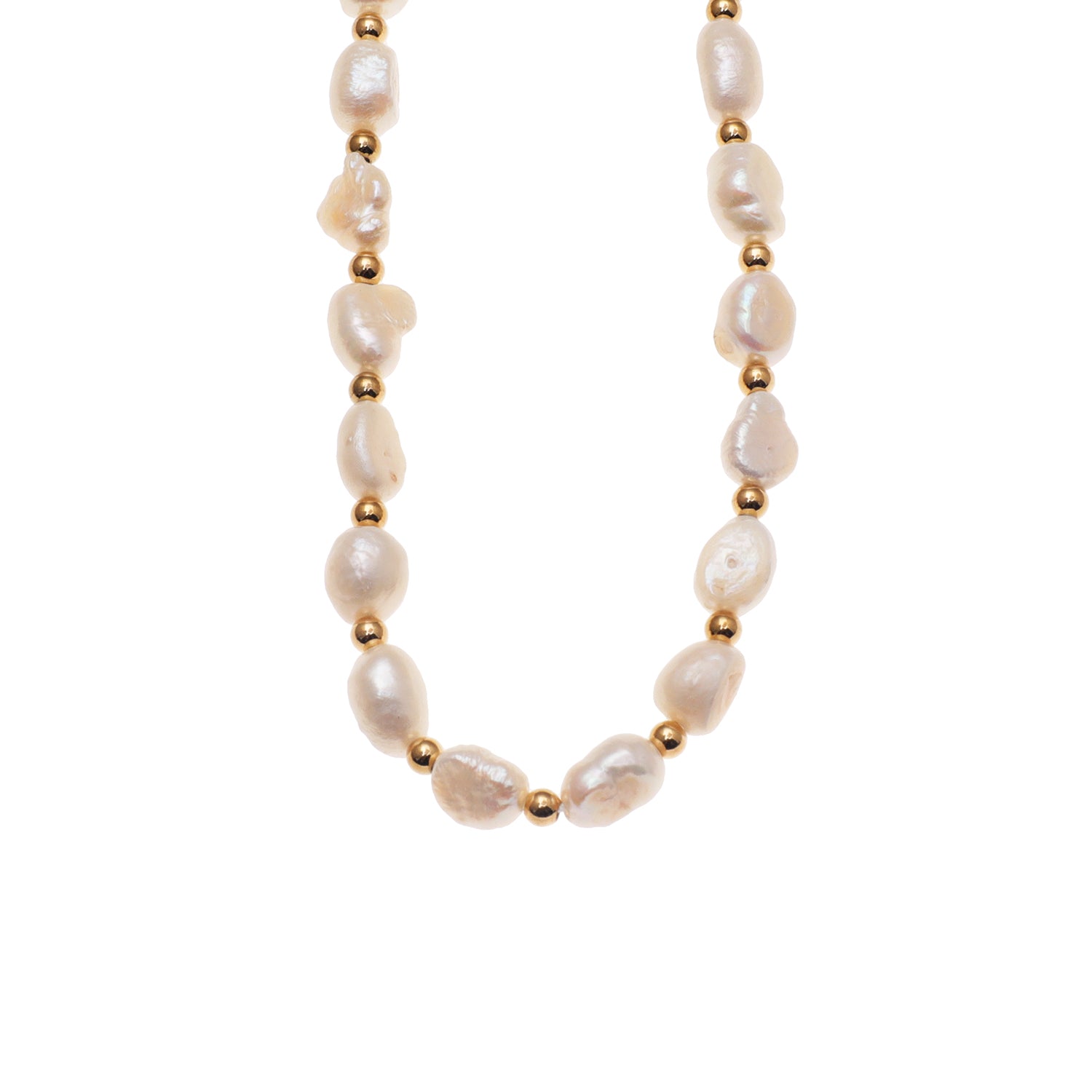 hackney-nine | Fresh Water Pearls & Gold Beaded Chain Necklace.