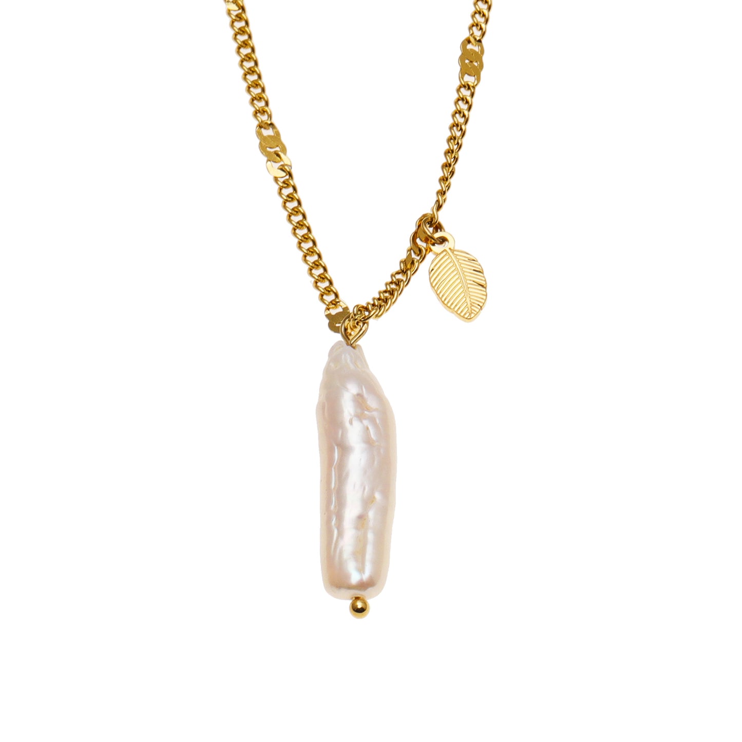 Timeless Baroque Pearl Pendant Necklace with Leaf Charm