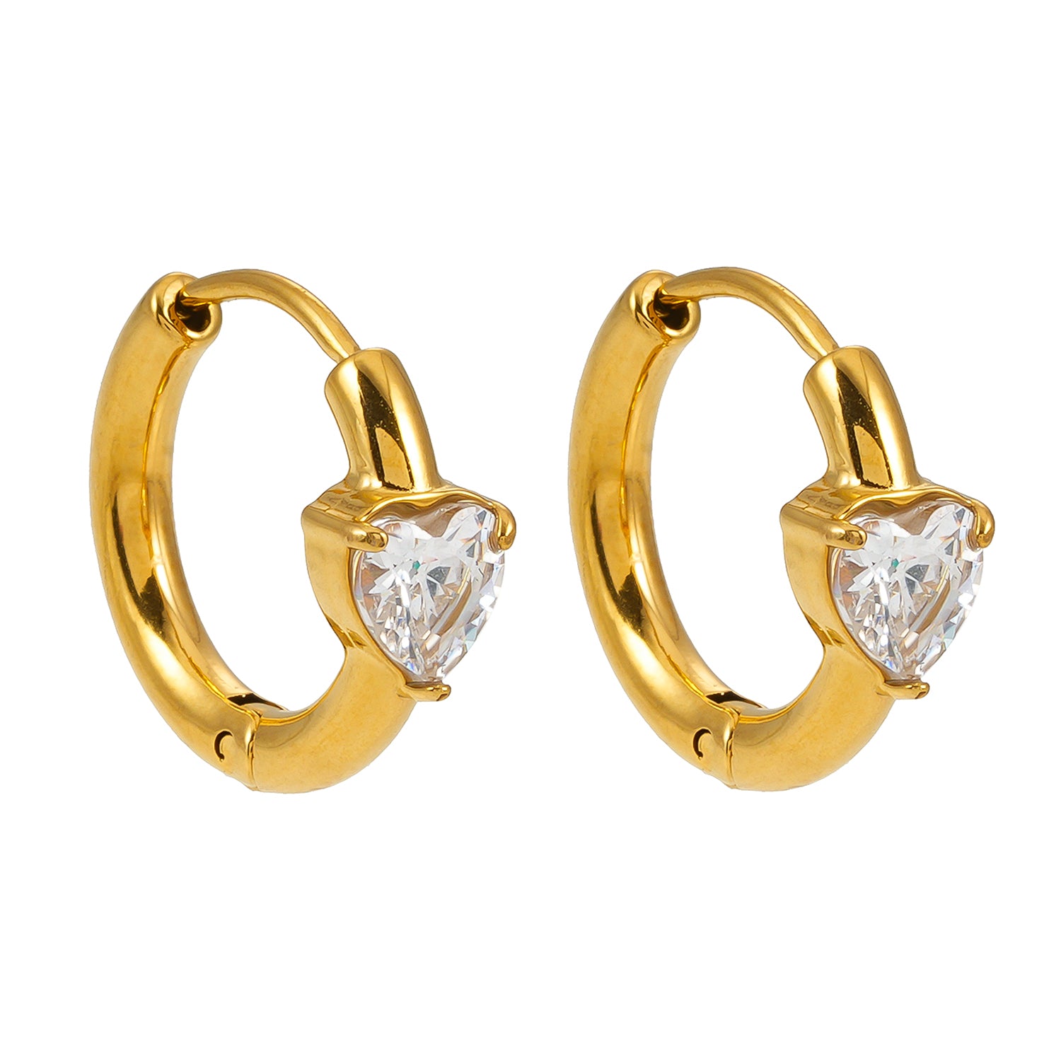 Style PELLA Gold Mini Hoop Gold Earrings with Heart Shaped Moissanite