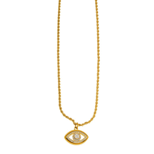 PROTACTOR Gold: Zirconia (CZ) Embellished Evil Eye Chain Necklace