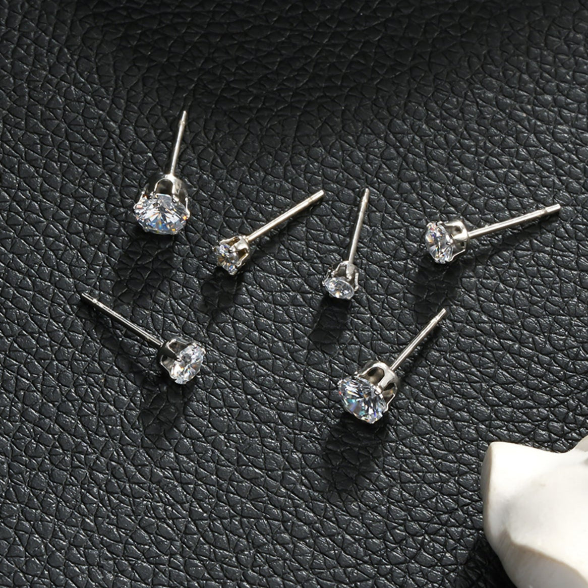 REIGN Silver (White Gold): 3-Pair Zirconia Earrings Stud Set