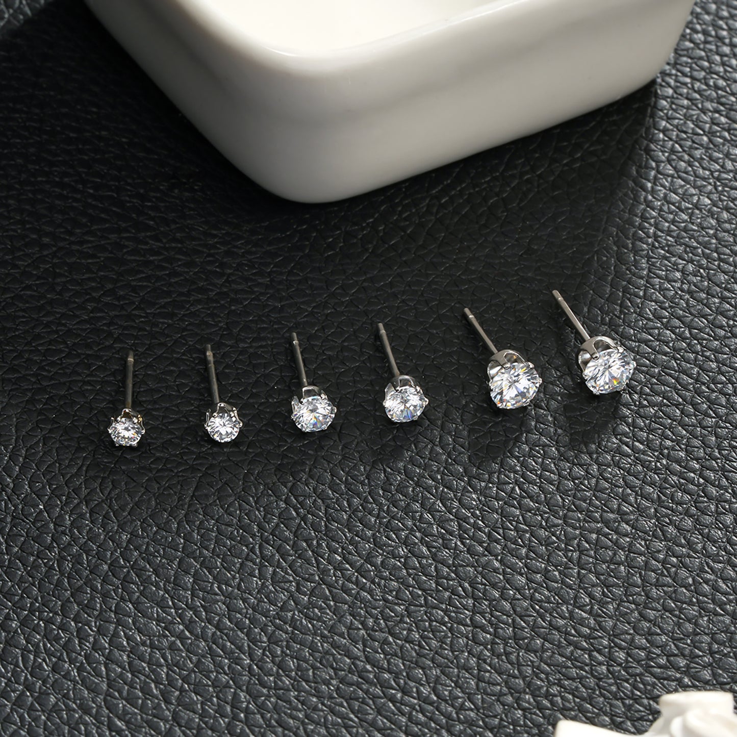 REIGN Silver (White Gold): 3-Pair Zirconia Earrings Stud Set