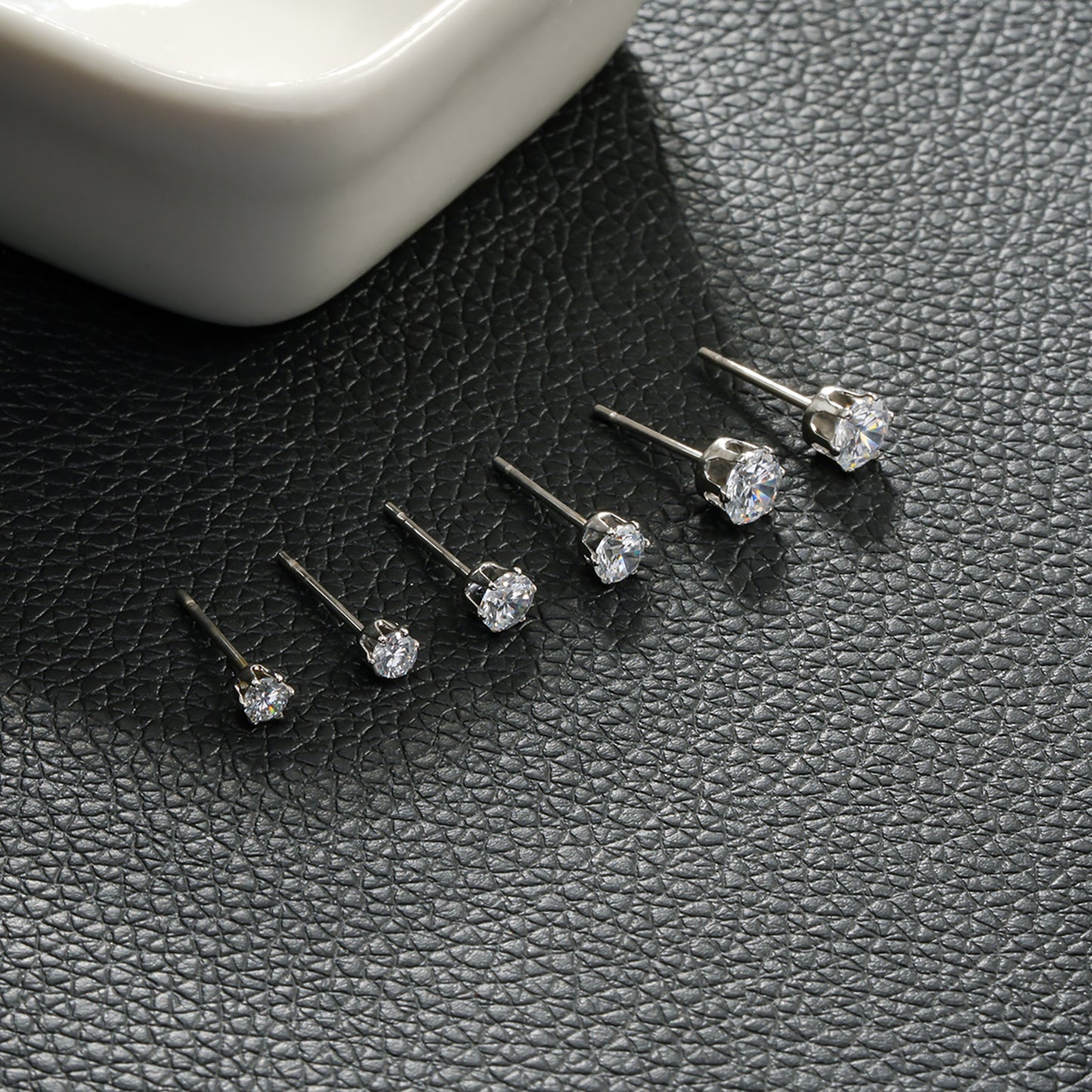 REIGN Silver (White Gold): 3-Pair Zirconia Earrings Stud Set