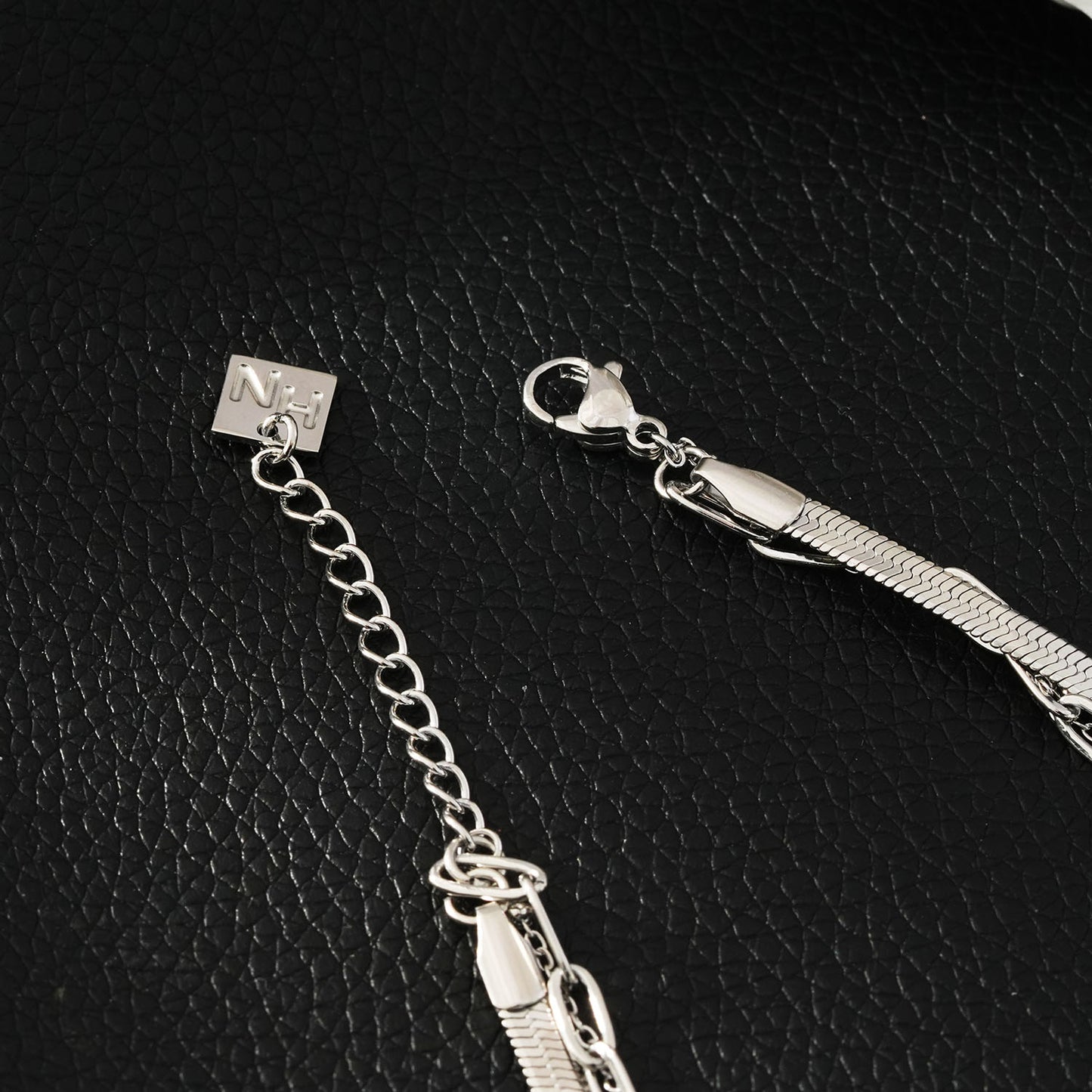 REINEDA: Triple Stacked White Gold (Silver Toned) Bracelet