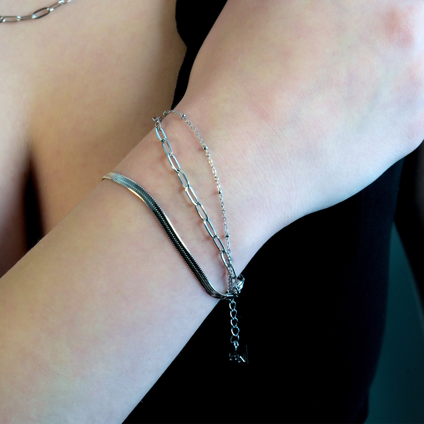 REINEDA: Triple Stacked White Gold (Silver Toned) Bracelet