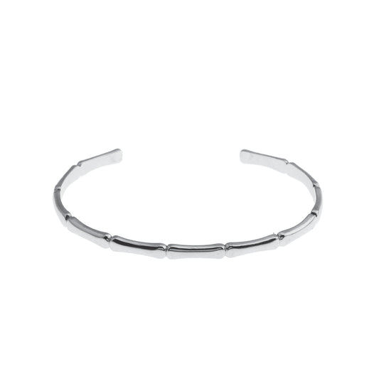 RENEE Silver (White Gold): Luxury Bamboo Cuff Bracelet – Elegant Nature-Inspired Minimalist Design