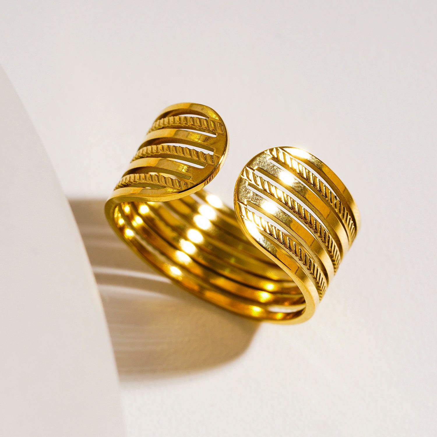 Style REYNA 2802: Multi Stacked Contrast Textured Contemporary Ring.