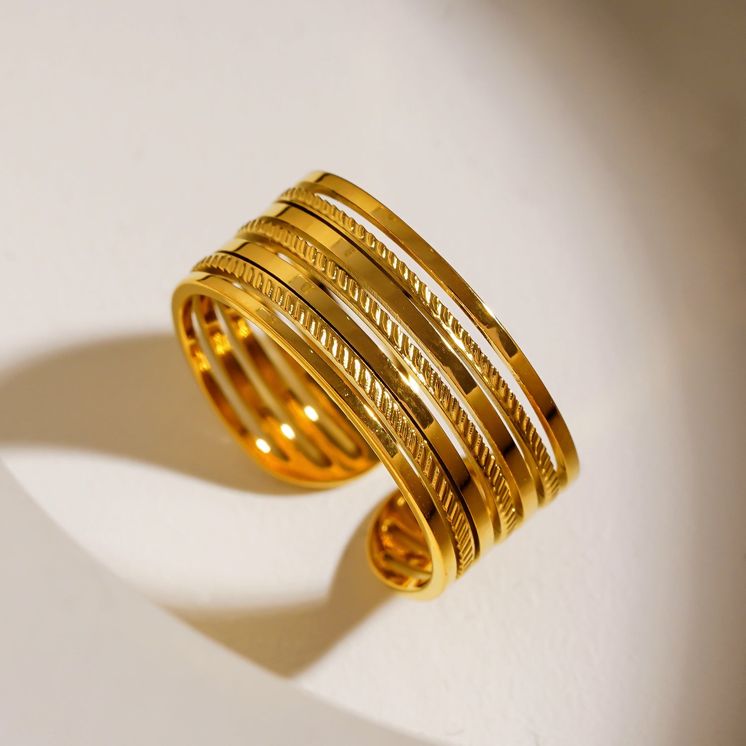 Style REYNA 2802: Multi Stacked Contrast Textured Contemporary Ring.