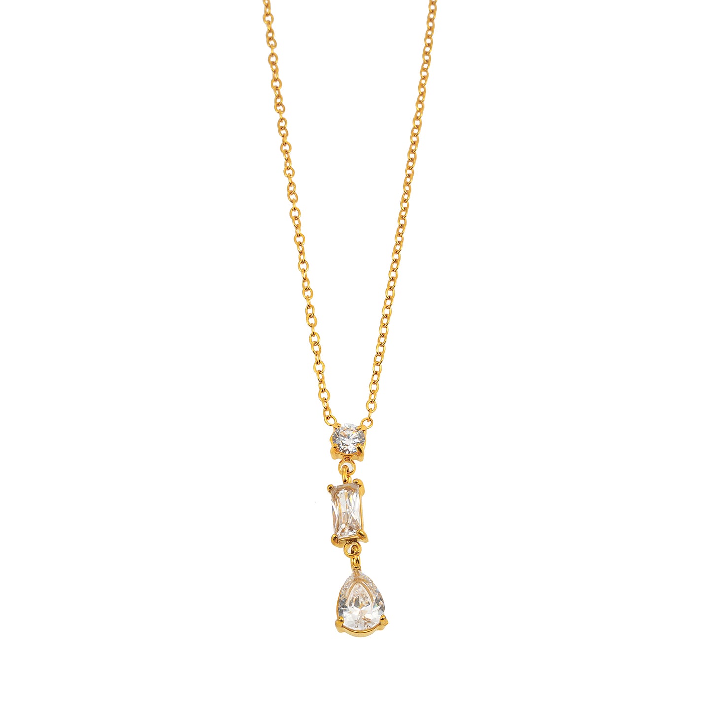 Style ROCHINA Gold: A Trio of Zirconia Charm Pendant Chain Necklace