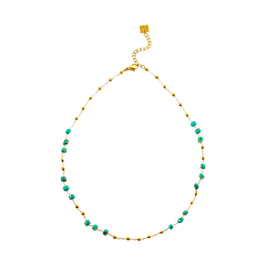 SANTA CRUZ Blue: Gold & Natural Stone Beaded Chain Necklace