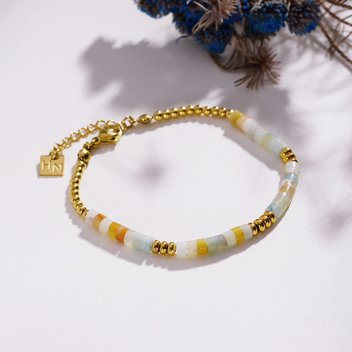 RUBINA: Amazonite Stones & Gold Beaded Bracelet