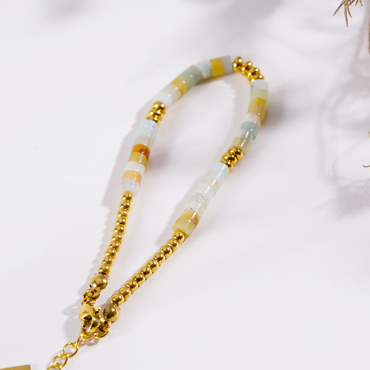 RUBINA: Amazonite Stones & Gold Beaded Bracelet