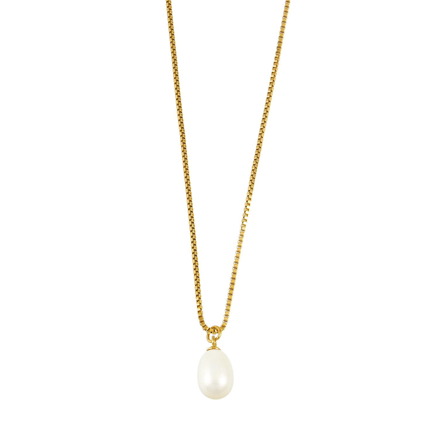 SZILVIA Gold: Minimalist Chic - Mini Box Chain Necklace with Freshwater Pearl Charm