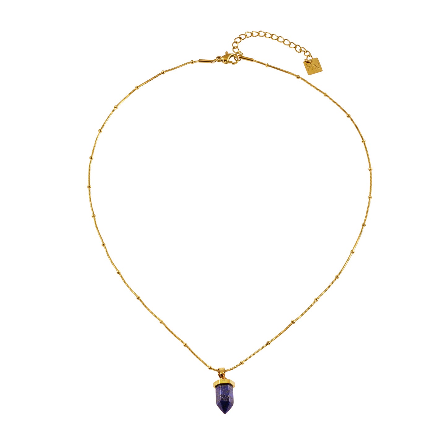 VIOLA: Lapis Lazuli Stone Pendant Anchored on a Beaded Snake Skin Textured Chain Necklace