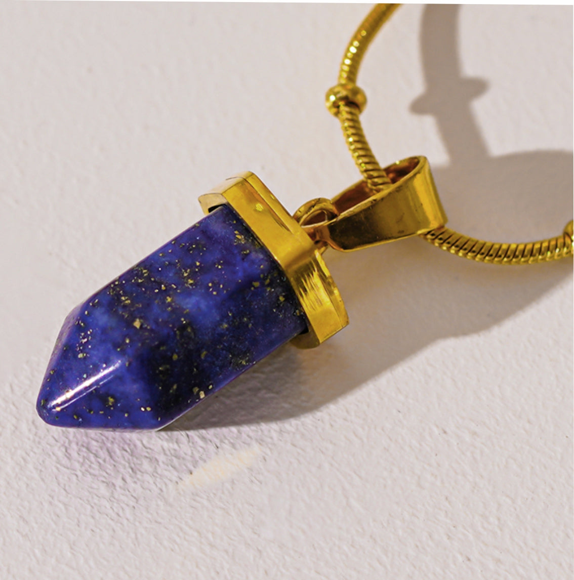 VIOLA: Lapis Lazuli Stone Pendant Anchored on a Beaded Snake Skin Textured Chain Necklace