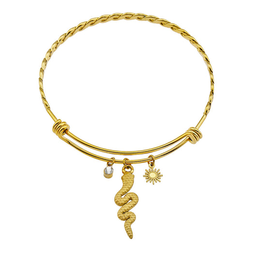 CATALINA: Bracelet with Serpent, Sun Symbol and a Zirconia (CZ) Charms