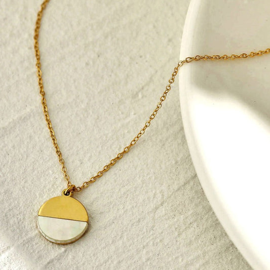 EMERSYN Gold: Minimalist Metal & Shell Circle Pendant Necklace