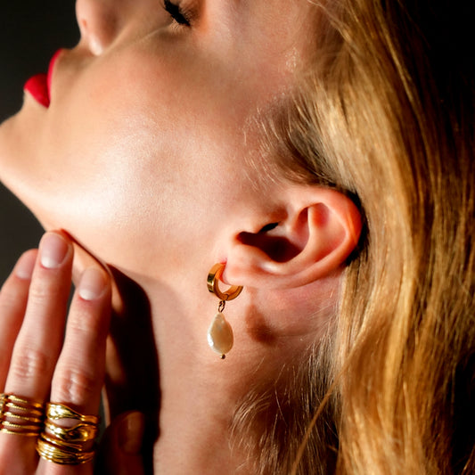 GAIA Gold:  Baroque Freshwater Pearls on Wide Mini Hoops