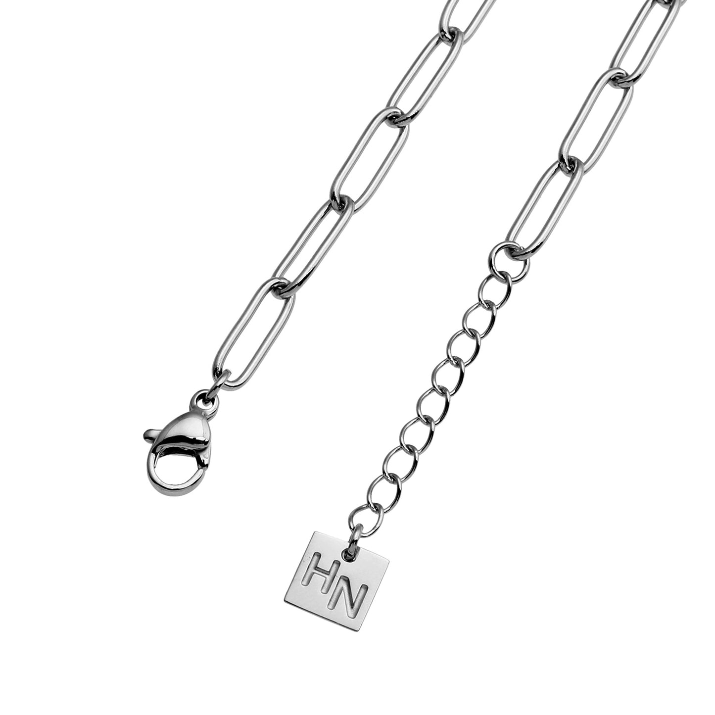 IZARA Silver (White Gold): Paperclip & Oval Bead Chain Bracelet – Modern Minimal Statement Jewellery
