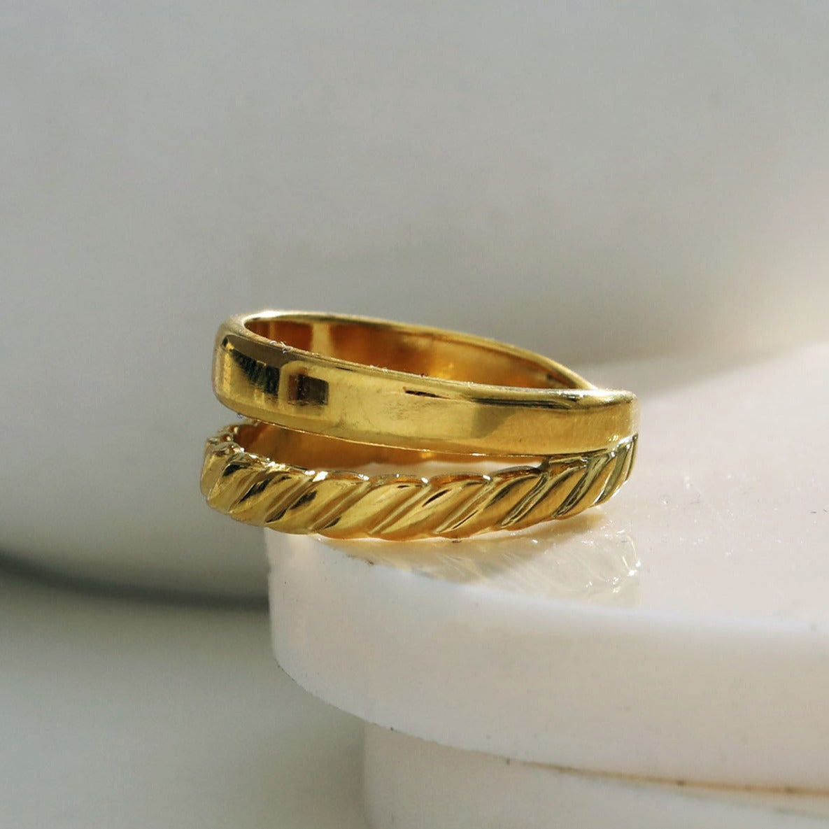 LARISSA Double Stacked Contrasting Textured Ring