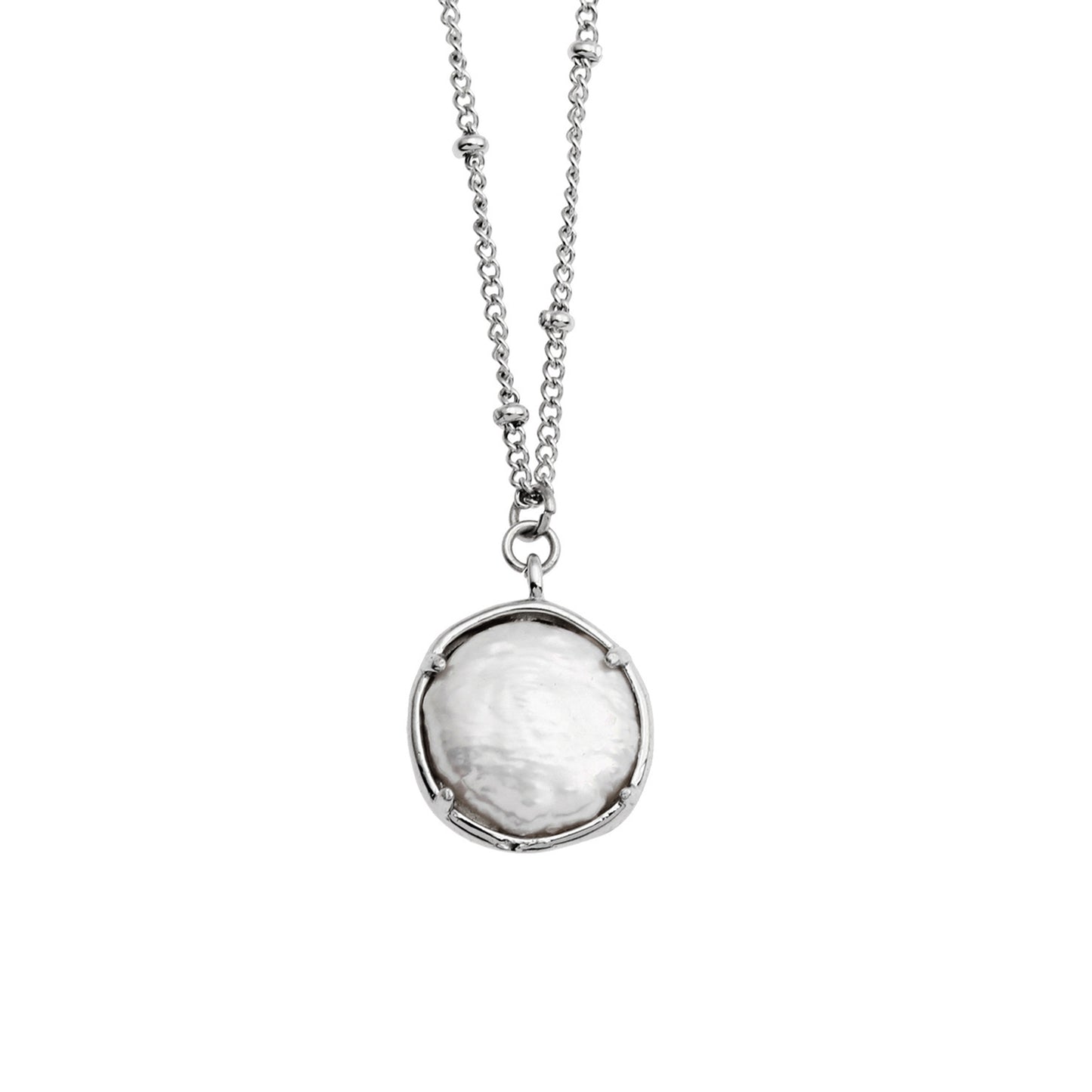 LERATI Beaded Chain with an Encased Fresh Water Pearl Pendant in Silver