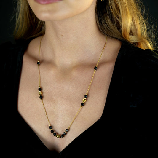 Style: MARA 202207 Black Obsidian & Gold Beaded Chain Necklace