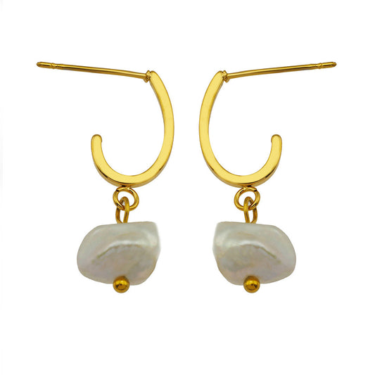 MILANO: Natural Freshwater Pearl J-Bar Earrings in Gold