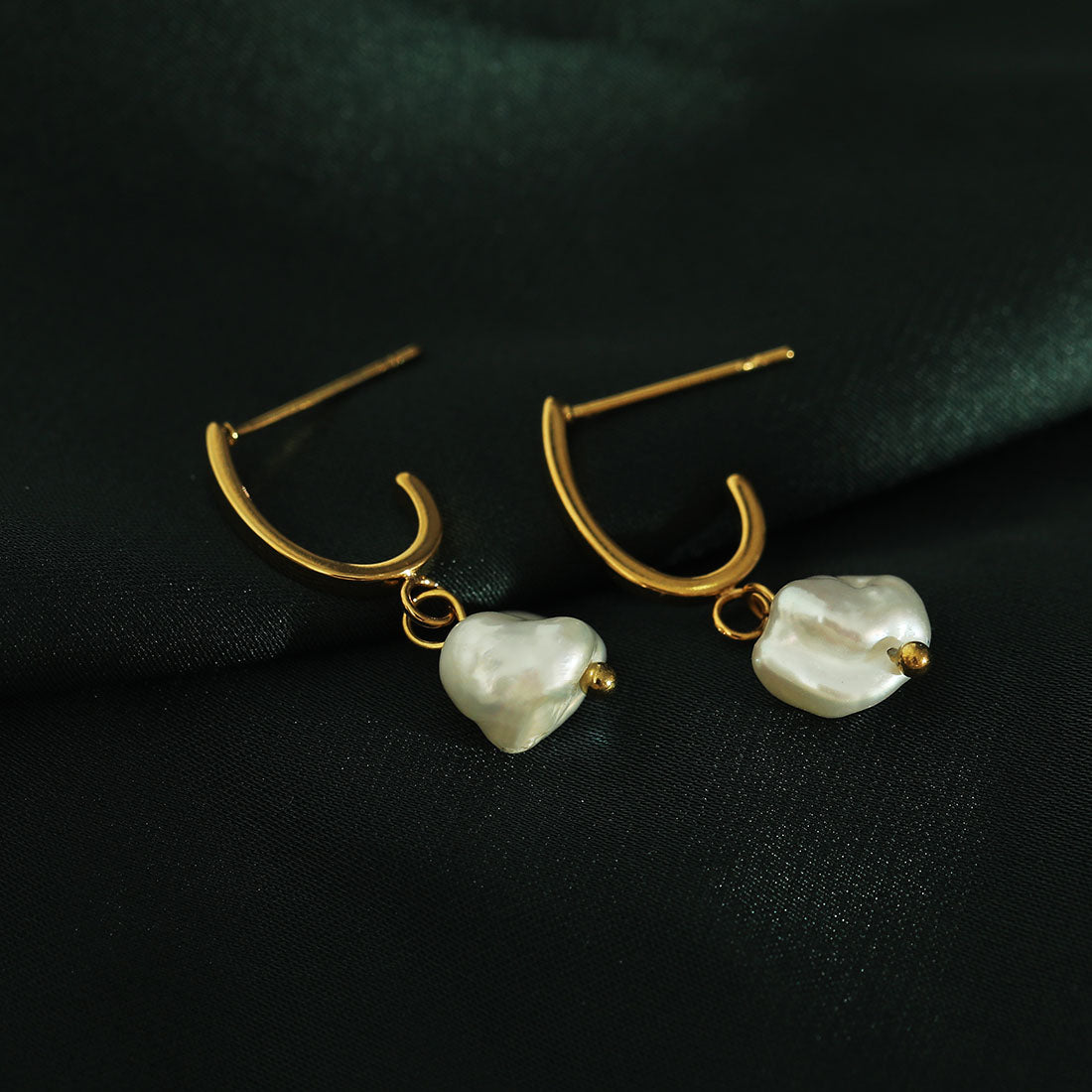 MILANO: Natural Freshwater Pearl J-Bar Earrings in Gold