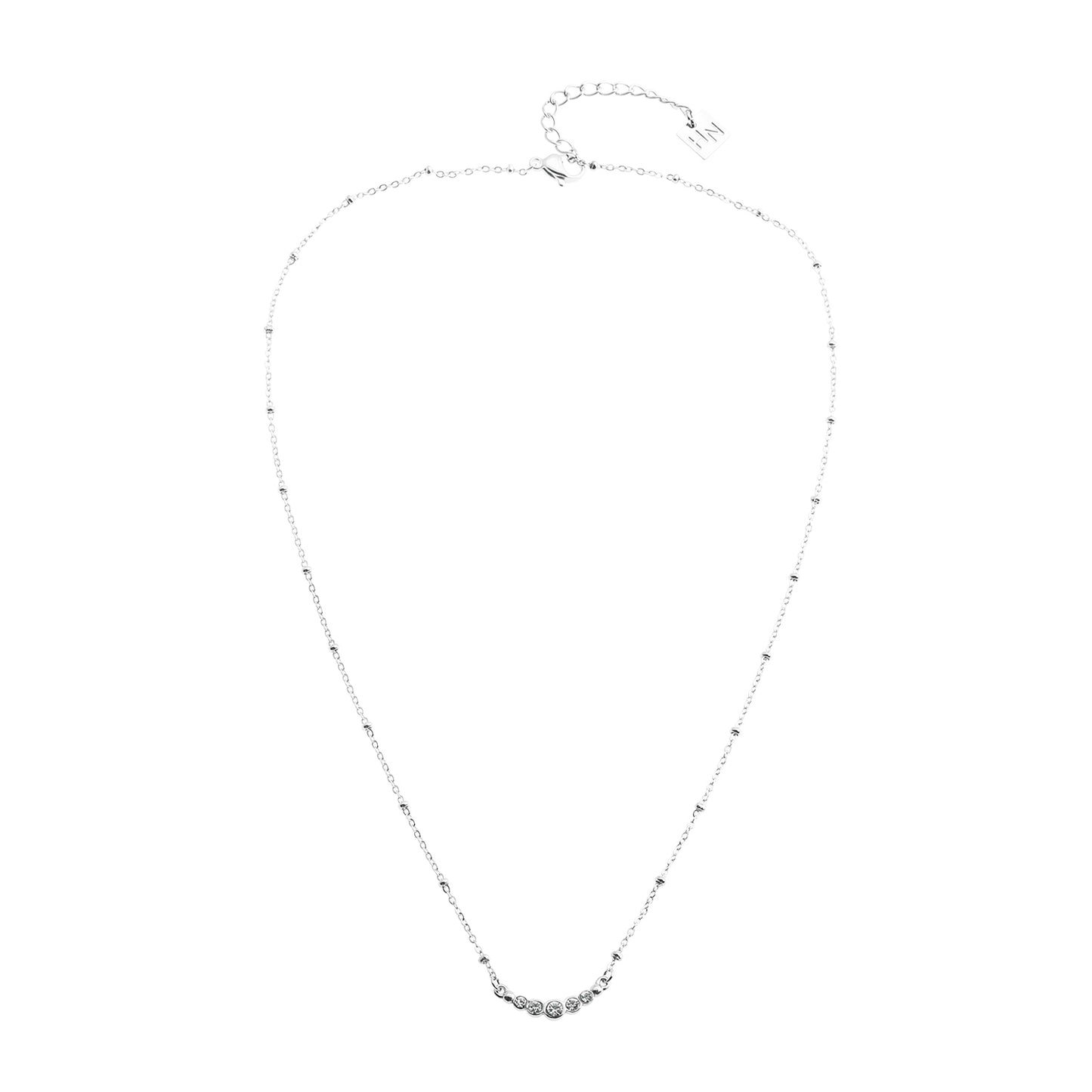 KIMI Beaded Silver Chain with Dainty Pavé-Set Zirconia Pendant