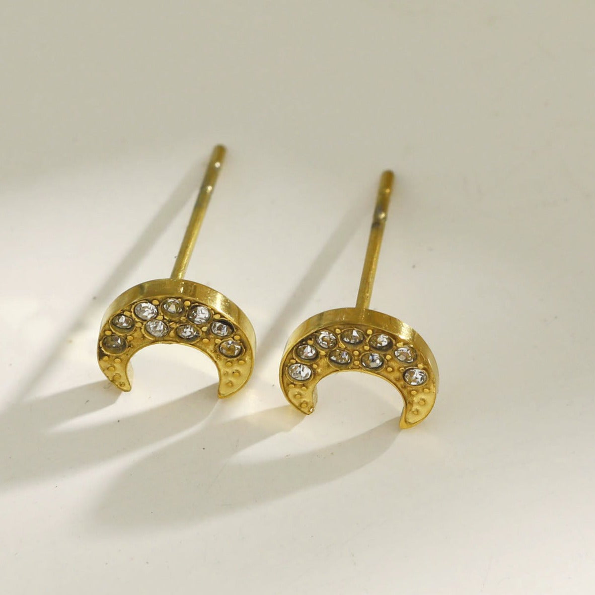 AISLEY Crescent Moon Stud Earrings Embellished with Zirconia Gemstones