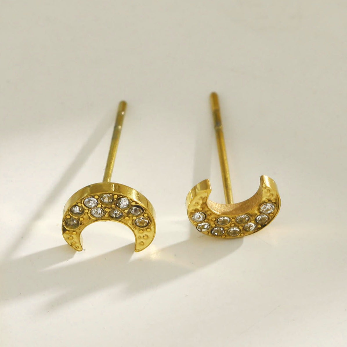 AISLEY Crescent Moon Stud Earrings Embellished with Zirconia Gemstones