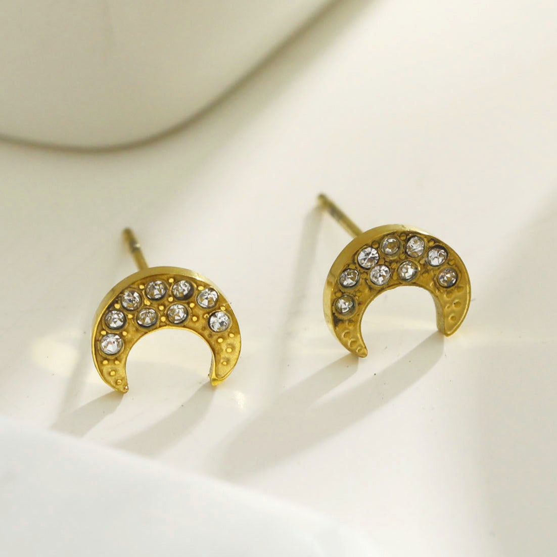 AISLEY Crescent Moon Stud Earrings Embellished with Zirconia Gemstones