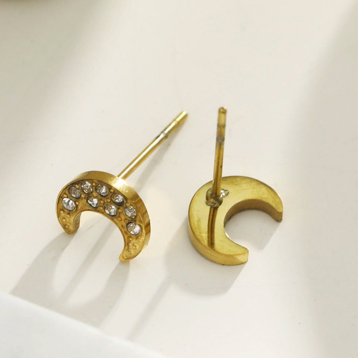 AISLEY Crescent Moon Stud Earrings Embellished with Zirconia Gemstones