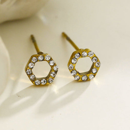 ELSA Gold: Hexagonal Zirconia Stud Earrings