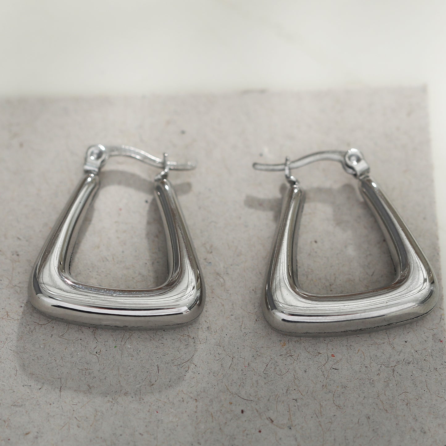 ANIKA: White Gold (Silver Toned) Triangular Chunky Mini Hoop Earrings