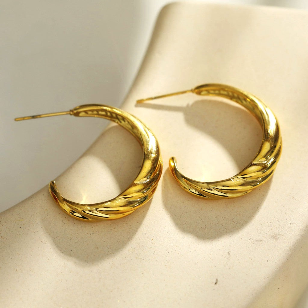 DORSINA Textured Lines Hoop Gold Earrings. Inspired by Nature.