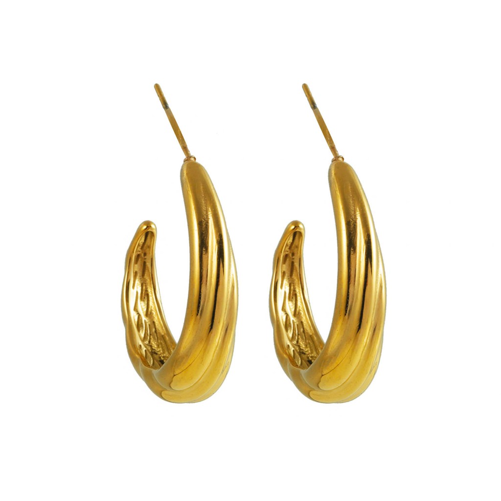 DORSINA Textured Lines Hoop Gold Earrings. Inspired by Nature.