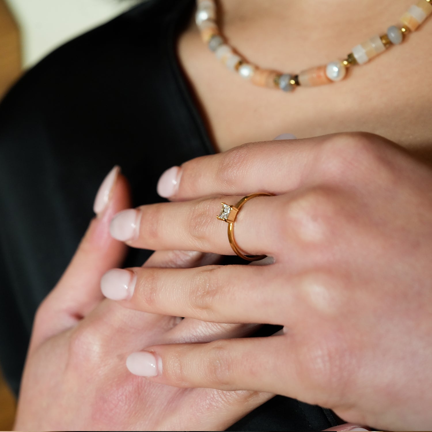 Style ADHIKA 2895: Classic Gold Ring with a Square Zirconia Centerpiece.