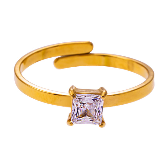 Style ADHIKA 2895: Classic Gold Ring with a Square Zirconia Centerpiece.