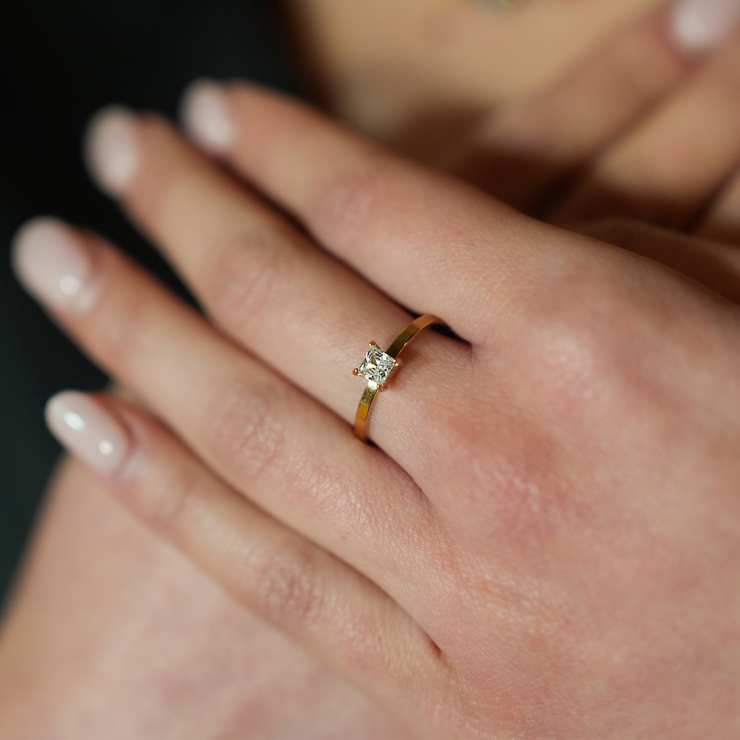 Style ADHIKA 2895: Classic Gold Ring with a Square Zirconia Centerpiece.