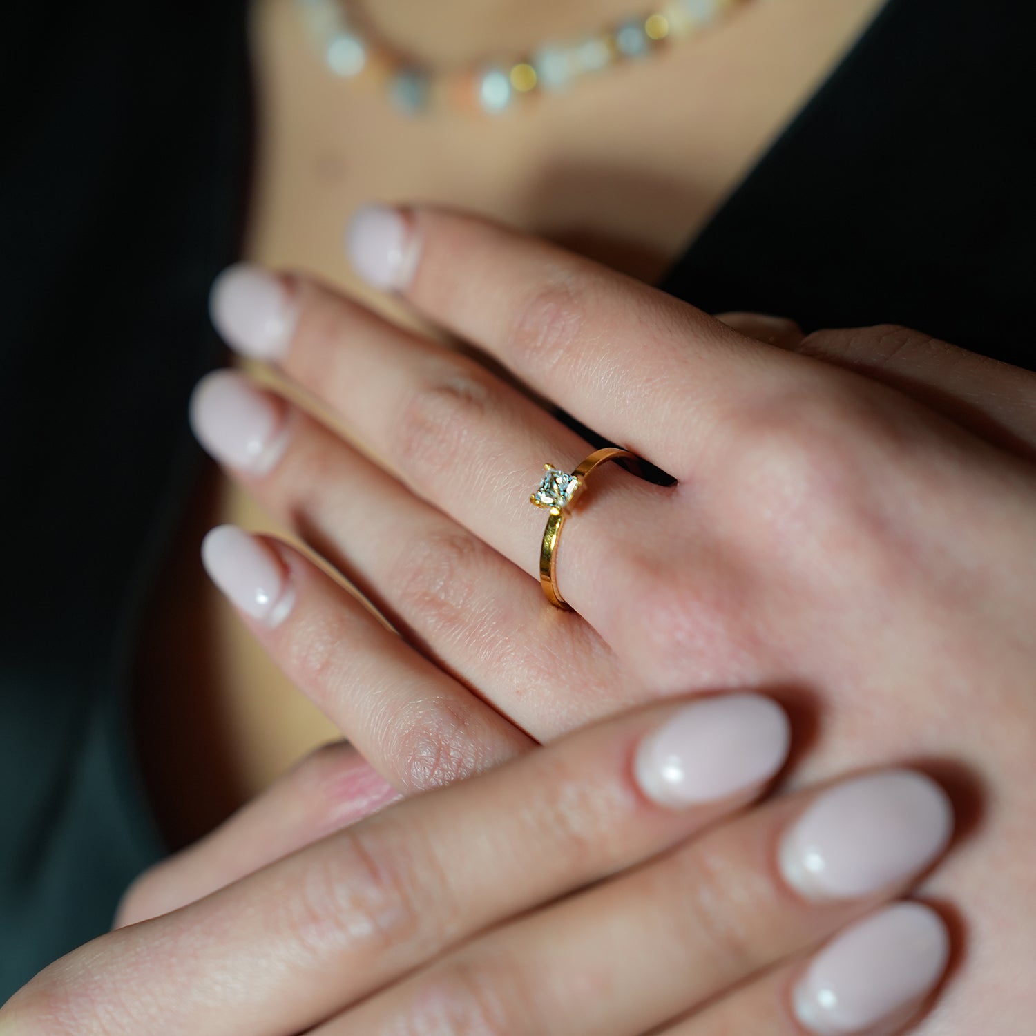 Style ADHIKA 2895: Classic Gold Ring with a Square Zirconia Centerpiece.