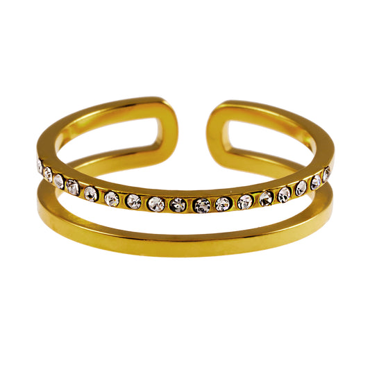 Style AIZA 4027: Twin Banded Ring with Pavé Zirconia & Smooth Finish Contrasting Surfaces.