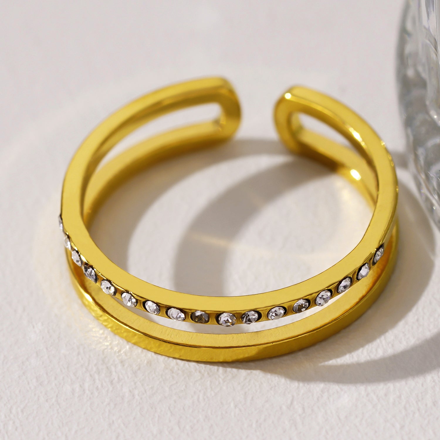Style AIZA 4027: Twin Banded Ring with Pavé Zirconia & Smooth Finish Contrasting Surfaces.