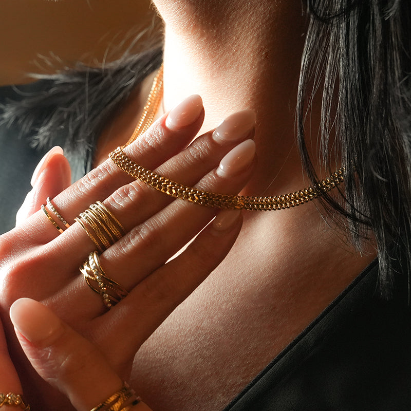 Style ANIMA 1557: Intricate Wide Width Singular Twin Chain Necklace.