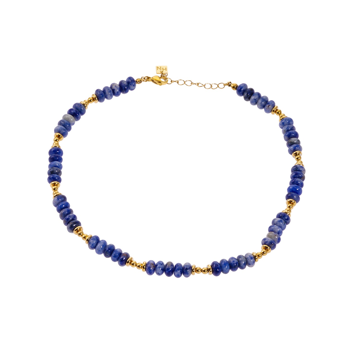 ANJA: Sodalite Stone & Gold Beaded Modern Boho Chain Necklace